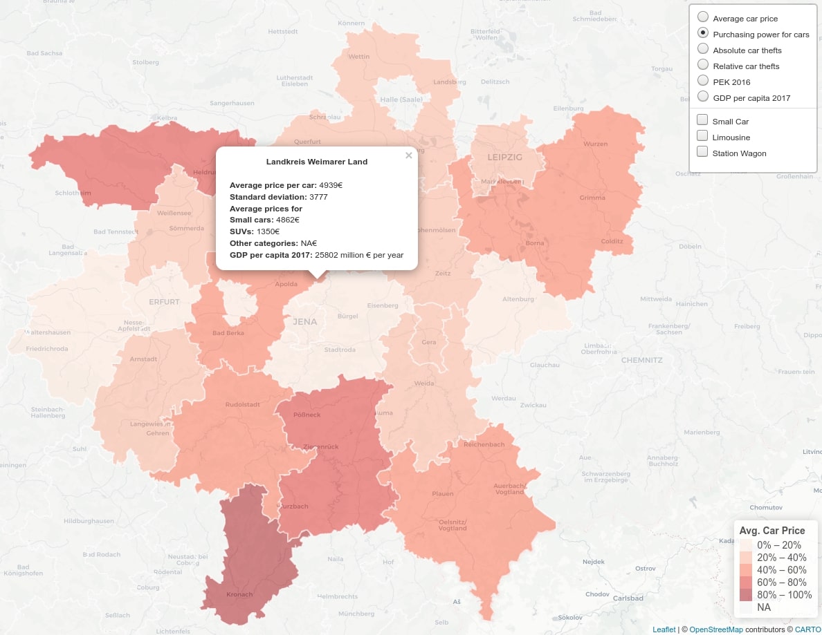 Screenshot of our map visualisation